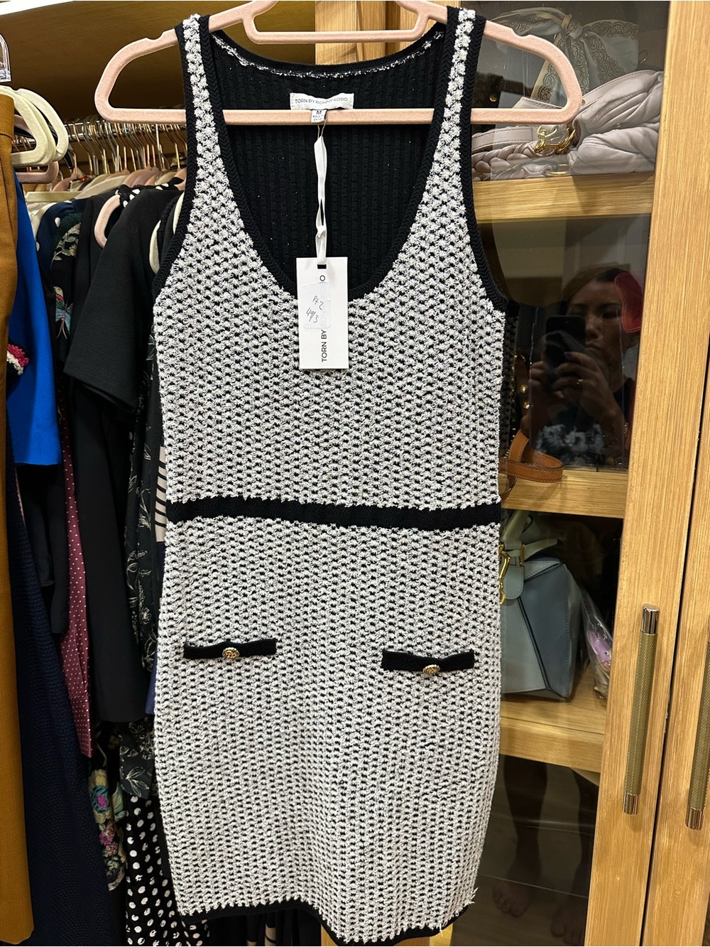 Torn By Ronny Kobo Lyra Black & White Knit Tank Dress - Picture 3 of 7